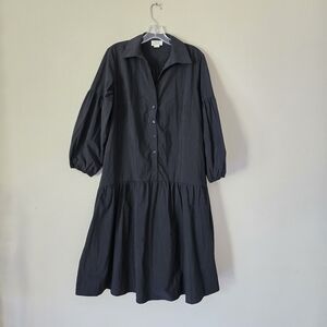MAEVE BY ANTHROPOLOGIE BUTTON-FRONT BLACK TAFFETA DRESS SIZE‎ MEDIUM
